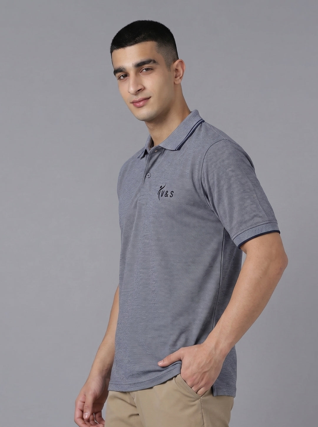 Men’s Regular Fit Grey Polo Neck T-Shirt
